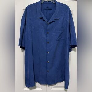 Tommy Bahama Mens 3XB Big Tall Blue 100% Silk Button Up Floral Hawaiian Shirt